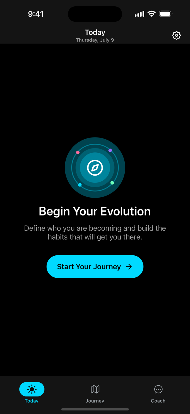 Welcome screen - Begin Your Evolution